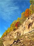 autumn landscape with rock in Ural mountains Russia