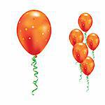 Orange balloons with stars and ribbons. Vector illustration.