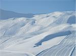 Extensive ski piste and powder snow off piste. Skiing Les Contamines, Franch alps