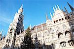The Neues Rathaus in Munich, Germany, with a Christmas tree in front