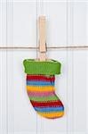Holiday Stocking or Sock on a Clothesline.  Holiday Concept.