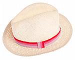 Summer Straw Hat with a Pink Ribbon Isolated on White with a Clipping Path.