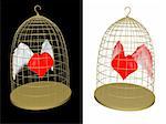 red heart in birdcage. 3d