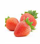 three strawberries on white background