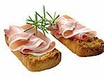 ham of Italy on a bruschetta bread with rosemary