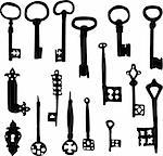 Set of old fashioned skeleton key vector silhouettes