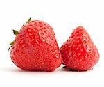 Two juicy strawberries on white background