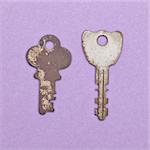 Set of Vintage Keys on a Purple Background.  Everyday Object.