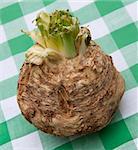 Celery Root on a green checkered picnic blanket. Healty summer eating.