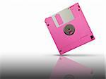 Back of Pink floppy disk on reflect white floor and background