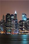 New York City Manhattan skyline over Hudson River at night.
