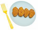 Vibrant Kid Friendly Chicken Nugget Dinner or Snack.  Isolated on White with a Clipping Path.