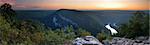 Mountain peak view panorama at dusk with river and trees from Delaware Water Gap, Pennsylvania.