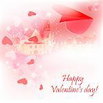 Romantic valentine background, with paper plane and heats patterns .