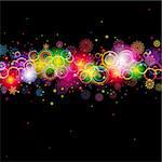 Abstract Circles and Snowflakes of llight with Raibow Colours Background