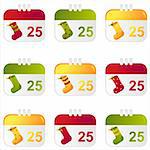 set of 9 christmas calendar icons