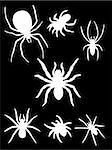 collection of spiders on black background silhouette - vector