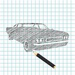 Hand-drown car sketch, vector illustration