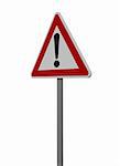 warning roadsign on white background - 3d illustration