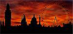 Image of the panorama of London - Big Ben, Big Wheel - at twilight