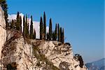 dolomite rock with trees and blue sky