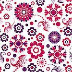 Seamless floral white, red and violet vivid pattern (vector)