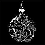 Vector picture of white silhouette of christmas ball on black background