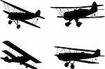 vintage airplanes silhouettes - vector