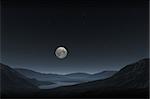 An image of a night landscape with a full moon