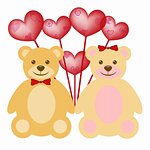 Valentine's Day Teddy Bear Couple with Red Heart Shaped Balloons
