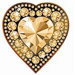 Ruby heart in golden mounting on black background. Vector illustration.