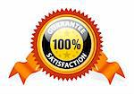 100% Satisfaction Guaranteed Sign with ribbon on white background