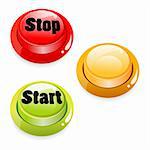 illustration of set of start stop push button on isolated background