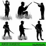Vector illustration of six hunter silhouettes.
