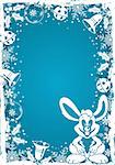 Christmas grunge frame with rabbit snowflake, mistletoe, bell, element for design, vector illustration