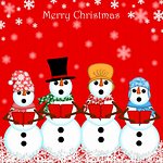 Christmas Snowman Carolers Singing Red Background