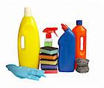 close up of hygiene cleaners for housework on white background with clipping path