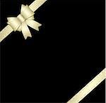 Golden gift ribbon and bow isolated on black background