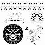 set of monochrome flowery patterns and ornaments
