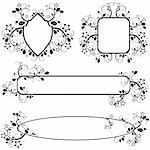 set of vectors monochrome frames with floral pattern
