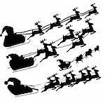 Collection silhouette vector illustration of flying Santa