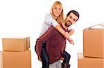 Young Couple on Moving - Man Piggybacking Woman