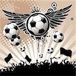 Football background  with the balls, wings and stars
