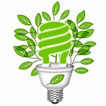 Energy Saving Eco Lightbulb with Green Leaves on White Background