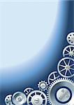 Mechanical or technological background with different gears, clockwork mechanism, copy-space vector illustration