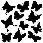 Butterflies silhouette collection - vector illustration.