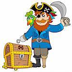 Pirate with old treasure chest - vector illustration.