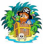 Small island and pirate with hook - vector illustration.