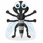 vector illustration of a cute mosquito with blank sign. No gradient.