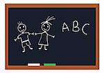 vector illustration of a blackboard with funny people and abc